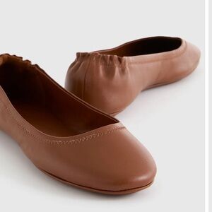 Quince On-The-Go Italian Leather Ballet Flat Cognac Sz 8